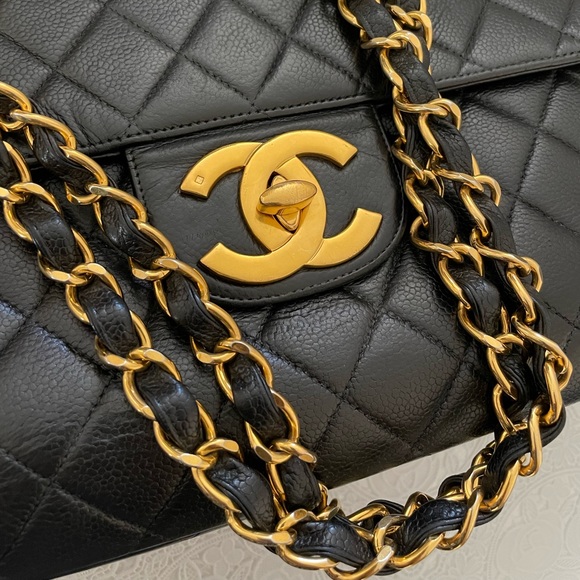 RARE Caviar Chanel Jumbo XL CC Single Flap Vintage Caviar - Picture 4 of 17